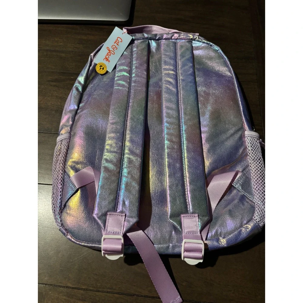 Cat & Jack Girls Rainbow Flip Sequin Cat Backpack Iridescent Purple Holographic